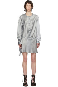Ann Demeulemeester - Robe chemise en soie à ceinture grise exclusive à SSENSE