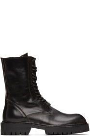 Ann Demeulemeester - Black Buckle Lace-Up Boots