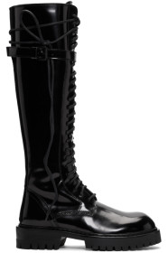 Ann Demeulemeester - SSENSE Exclusive Black Patent Lace-Up Knee-High Boots