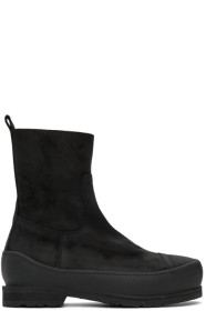 Ann Demeulemeester - Black Greased Suede Zip-Up Boots