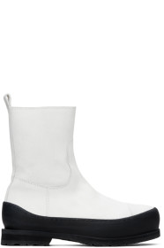 Ann Demeulemeester - Bottes à glissière en suède blanches Greased