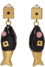Marni - Boucles d'oreilles noires et dorées Fish