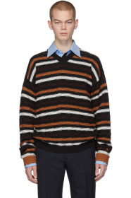 Marni - Pull à col en V rayé noir et orange