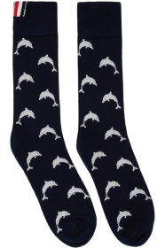 Thom Browne - Navy Intarsia Dolphin Mid-Calf Socks