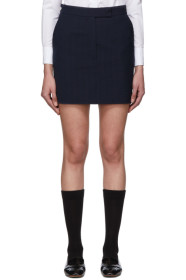 Thom Browne - Navy & Black Wool Seersucker Miniskirt
