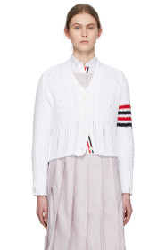 Thom Browne - Cardigan blanc Aran Cable 4-Bar