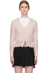 Thom Browne - Cardigan rose Aran Cable 4-Bar