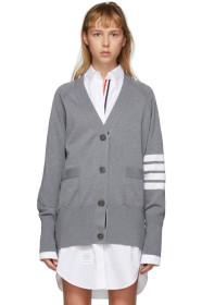 Thom Browne - Cardigan gris Exaggerated Sleeve 4-Bar