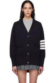 Thom Browne - Cardigan bleu marine Exaggerated Sleeve 4-Bar