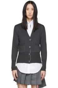 Thom Browne - Grey Silk V-Neck Cardigan