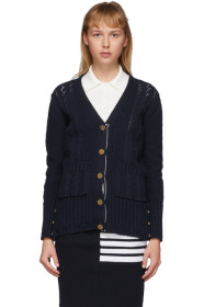 Thom Browne - Cardigan à col en V bleu marine Anchor