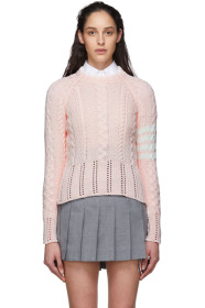 Thom Browne - Pink Aran Cable 4-Bar Sweater