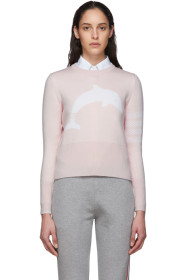 Thom Browne - Pink Dolphin Icon 4-Bar Crewneck Sweater