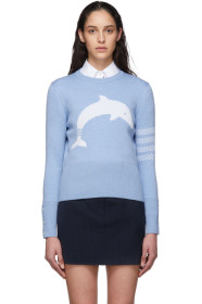 Thom Browne - Blue Dolphin Icon 4-Bar Crewneck Sweater