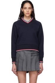 Thom Browne - Navy University V-Neck Sweater