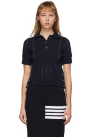 Thom Browne - Navy Open Stitch Polo