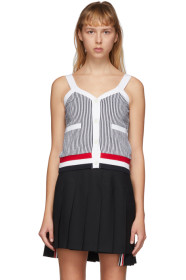 Thom Browne - Navy & White Seersucker V-Neck Tank Top