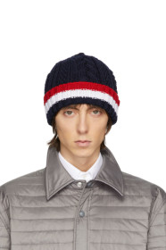 Thom Browne - Bonnet bleu marine Aran Cable RWB