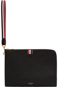 Thom Browne - Porte-documents à dragonne et gousset noir Medium RWB