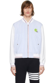 Thom Browne - Blouson aviateur en crépon bleu et blanc Ball Patch
