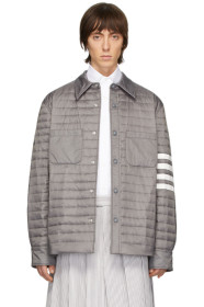 Thom Browne - Blouson matelassé en duvet gris 4-Bar Shirt