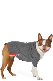 Thom Browne - Grey Cashmere 4-Bar Rib Knit Dog Cardigan