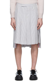 Thom Browne - Jupe en crépon blanche et grise Backstrap Knee-Lenght