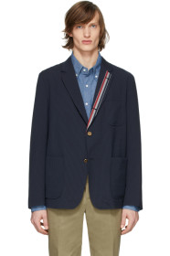 Thom Browne - Blazer en crépon de laine bleu marine Sport