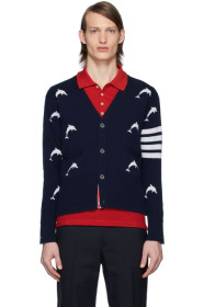Thom Browne - Cardigan bleu marine Dolphin Half Drop