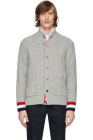 Thom Browne - Grey Aran Mock Neck Cardigan