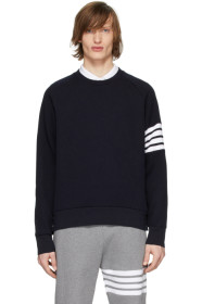Thom Browne - Navy Waffle 4-Bar Classic Sweatshirt