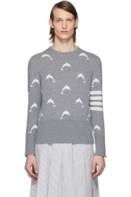 Thom Browne - Pull à col ras du cou gris Dolphin Half Drop