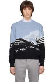 Thom Browne - Pull bleu Jacquard Dolphin