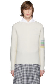 Thom Browne - Pull blanc cassé Intarsia 4-Bar