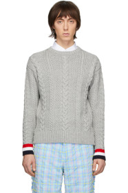 Thom Browne - Pull en laine de mérinos gris Aran Cable