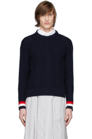Thom Browne - Pull en laine de mérinos bleu marine Aran Cable
