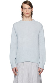 Thom Browne - Blue Jersey Stitch Center-Back Stripe Sweater