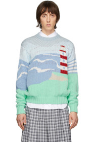 Thom Browne - Pull bleu Intarsia Lighthouse
