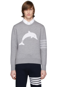 Thom Browne - Pull à col ras du cou gris Dolphin Icon 4-Bar