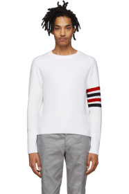Thom Browne - White Wool 4-Bar Crewneck Sweater