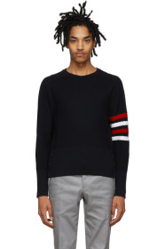 Thom Browne - Navy Wool 4-Bar Crewneck Sweater