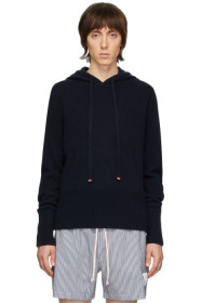 Thom Browne - Pull à capuche en cachemire bleu marine Over-Washed