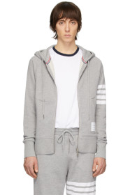 Thom Browne - Pull à capuche et glissière gris Engineered 4-Bar Classic