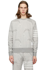 Thom Browne - Pull molletonné en coton gris Dolphin Icon 4-Bar