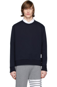 Thom Browne - Pull molletonné bleu marine RWB Stripe