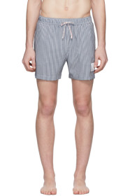 Thom Browne - Short en crépon à cordon coulissant rayé bleu marine et blanc