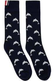 Thom Browne - Navy Intarsia Dolphin Icon Socks
