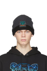 Kenzo - 限定エディション Holiday グレー & ブラック ウール ツートーン タイガー ビーニー
