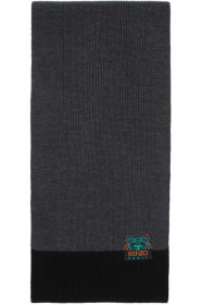Kenzo - Grey & Black Limited Edition Holiday Wool Two-Tone Tiger Scarf