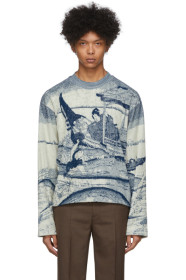 Kenzo - Pull molletonné bleu et blanc Jacquard